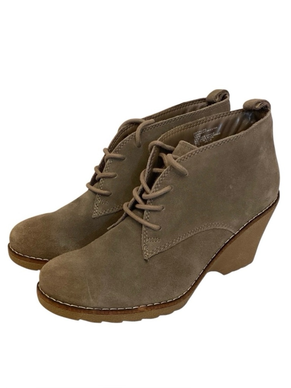 White Mountain 10 Lambert Suede Ankle Boots Wedge Taupe Womenโs Booties
